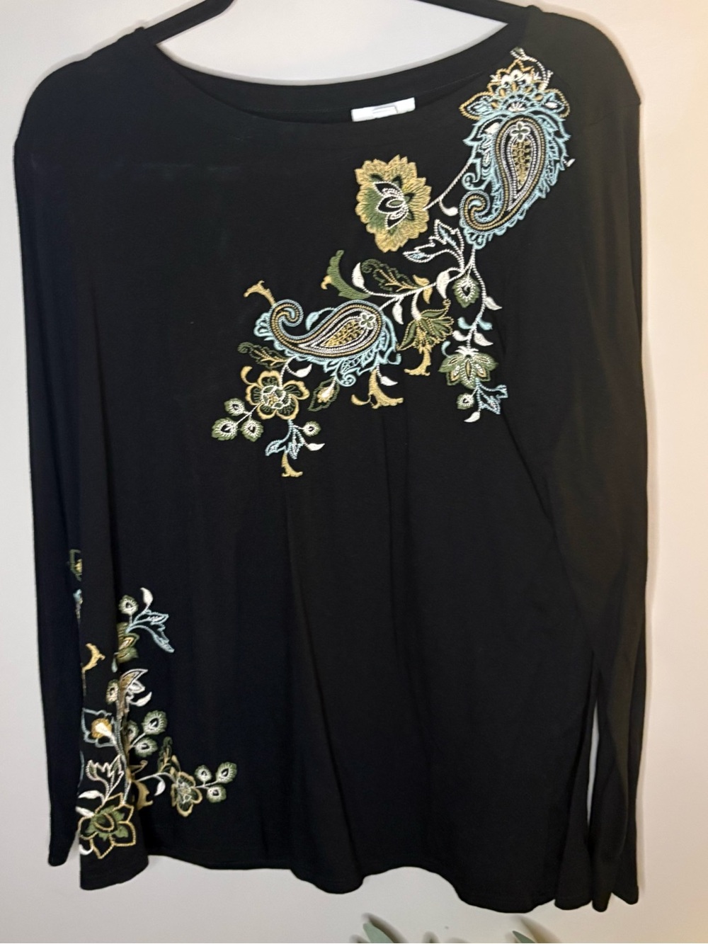 J. Jill Black Embroidered Paisley Long-Sleeve Women's Top Size L